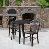 Flash Furniture CH-51090TH-2-18VRT-BQ-GG 30"Round Metal Table Set with Back Chairs in Antique